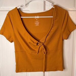 SO Women's Mustard Tie-Front Crop Top